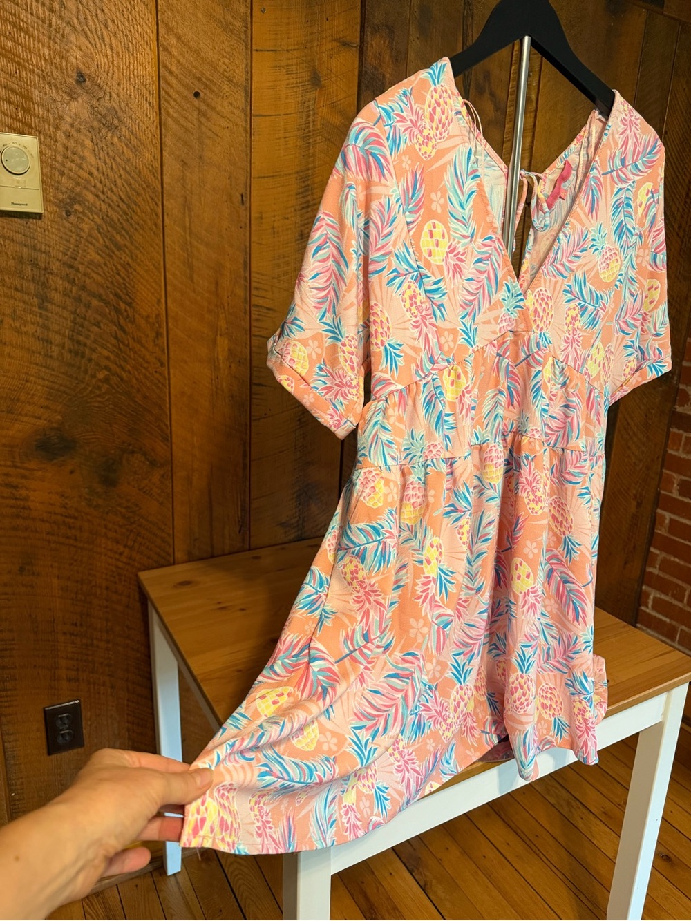 Simply Southern Pink Pineapple Tropical Palm Tiered Babydoll Dress Tunic S - Picture 4 of 14